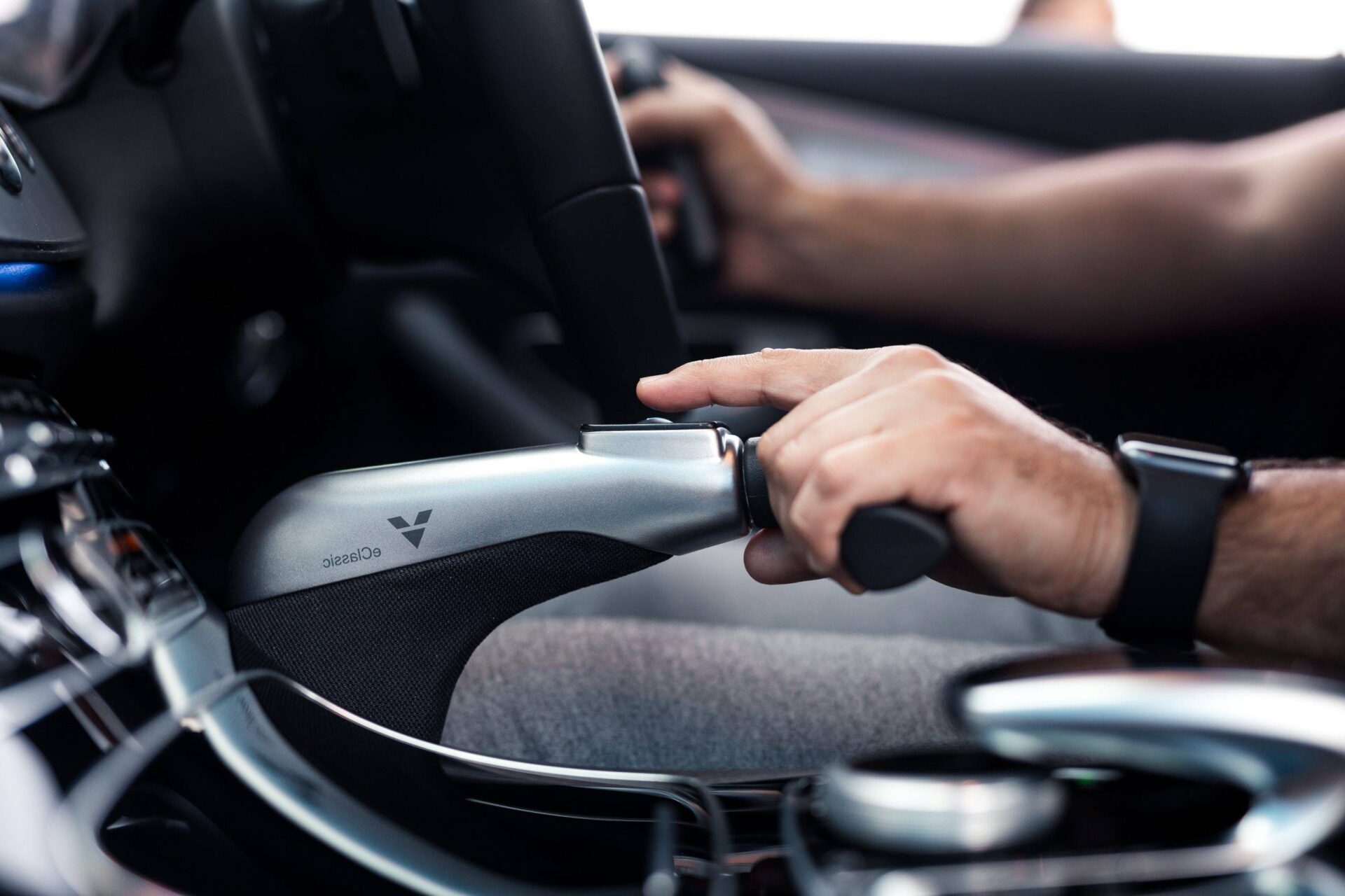Different types of hand controls for cars mobility in motion