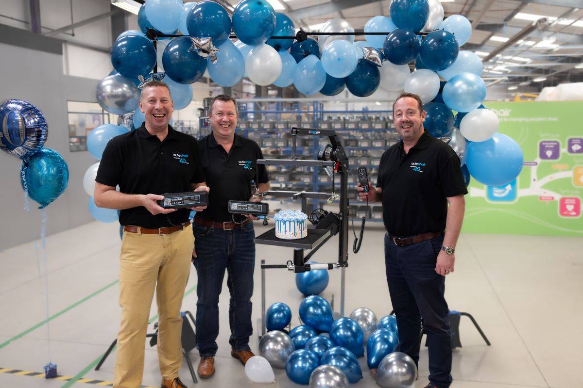 Matthew Walker, Jonathan Walker and Nick Walker pictured with new products for the Autochair 40th birthday