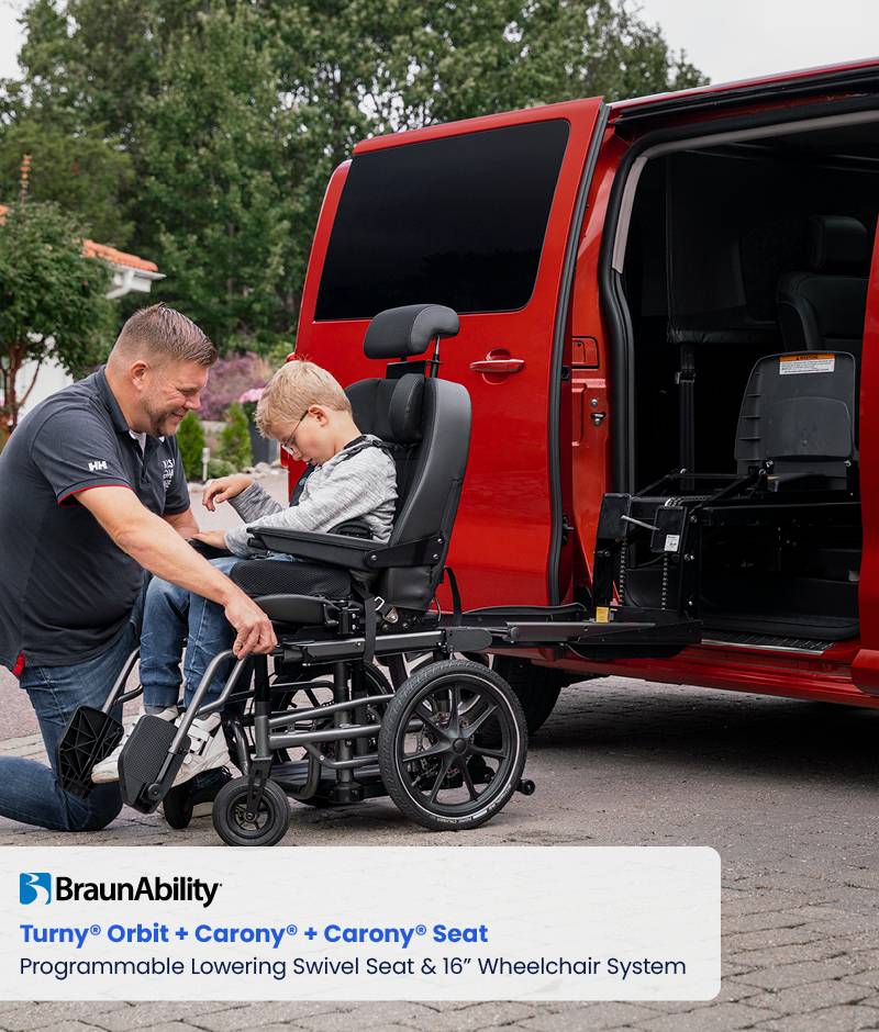 Turny® Orbit + Carony® + Carony® Seat Programmable Lowering Swivel Seat & 16” Wheelchair System