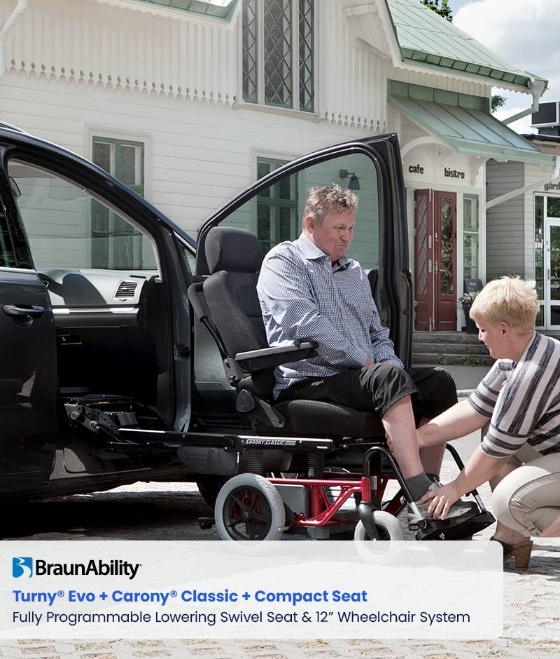 Turny® Evo + Carony® Classic + Compact Seat Fully Programmable Lowering Swivel Seat & 12” Wheelchair System