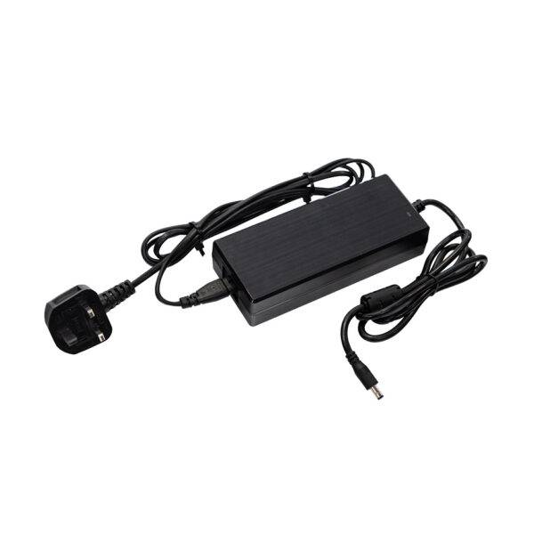 A charging cable for a Boot Hoist Battery Pack. It has a 3-Pin plug for the wall socket and a connector to charge the power pack.