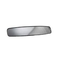 A panoramic rear view mirror for a car. It is wider than a traditional rear view mirror.