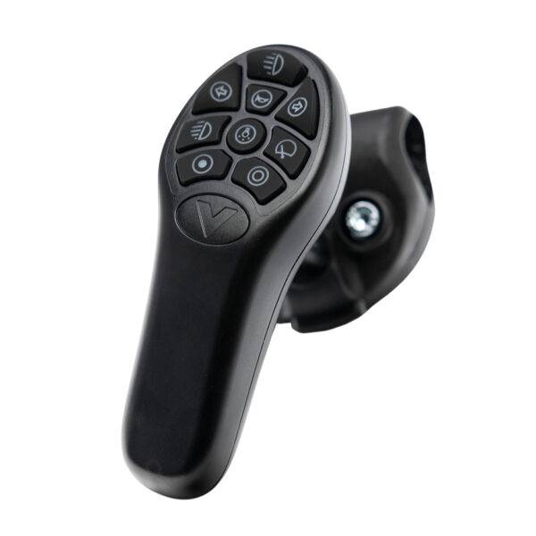 A steering aid with a keypad for controlling a car's secondary functions and its bracket for attaching to a steering wheel