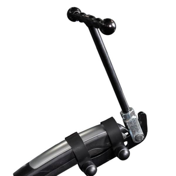 A car's handbrake with a minimalist T-shaped handle attached to it.