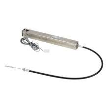 The mechanism of an electronic easy-release handbrake. A long, narrow silver box and a series of cables.