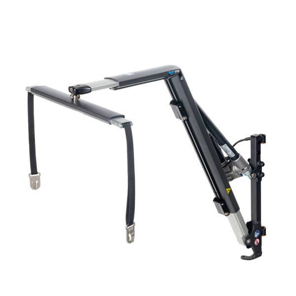 The Autochair Smart Lifter LC Boot Hoist. An elegant and compact grey and silver hoist arm