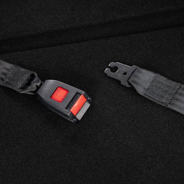 The Autochair and Brig-Ayd Controls boot hoist restraint system. A robust inertia reel that looks like an advanced car safety belt.