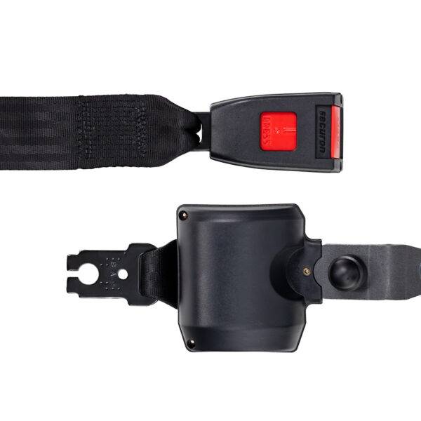 The Autochair and Brig-Ayd Controls boot hoist restraint system. A robust inertia reel that looks like an advanced car safety belt.