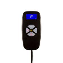 An advanced wired handset for a Swivel seat four illuminated clear buttons and a small display