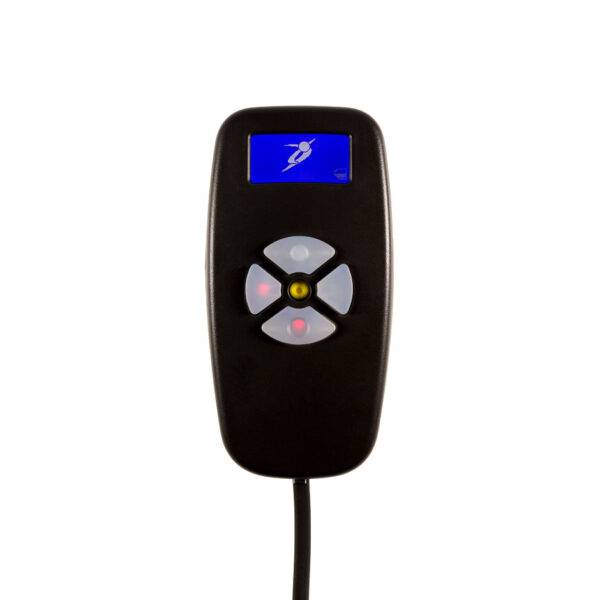 An advanced wired handset for a Swivel seat four illuminated clear buttons and a small display