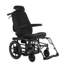 A Carony Wheelchair Swivel seat. The car seat has been transferred out of the car and is positioned on the wheelchair base.