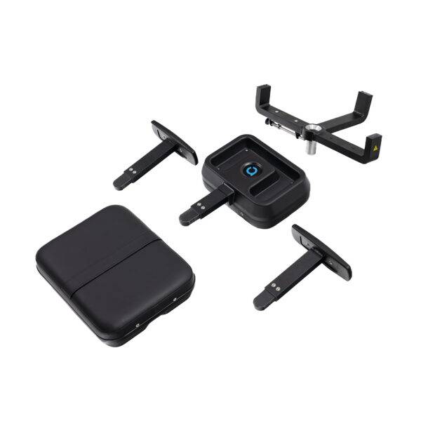 The separate components of the Autochair Smart Scooter Seat. The seat frame, seat cushion, backrest, and both arms.