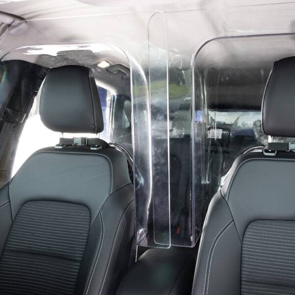 The front seats of a car separated from the rear passengers by a robust transparent polycarbonate Driver shield for safely. The screen has additional padded panels to reduce the risk of injury.