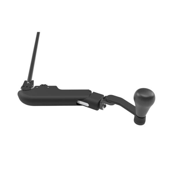 The Veigel eConnect, a modern and sleek black push/pull electronic hand control with the handle pulled forward in the accelerating position.