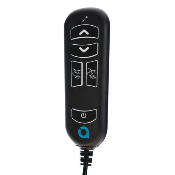 An advanced wired handset for a 4-Way Boot Hoist with five illuminated clear buttons