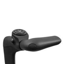 The Veigel eClassic hand control. A black twist & push handle for accelerating and braking a car. It has buttons on top to control secondary functions.