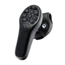 A steering aid with a keypad for controlling a car's secondary functions and its bracket for attaching to a steering wheel