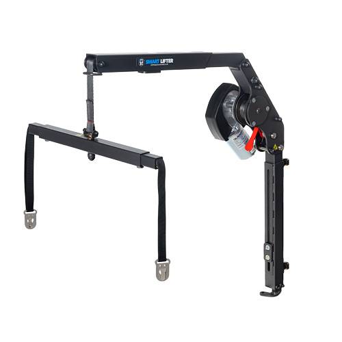 The Autochair Smart Lifter LM Folding Boot Hoist. A lightweight, folding grey hoist arm with a red handle.