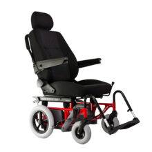 A Carony Classic Wheelchair Swivel seat. The car seat has been transferred out of the car and is positioned on the wheelchair base.