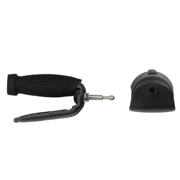 The quick-release specialist steering aid the BraunAbility 2-Pin Specialist Steering Aid. It is a soft foam handle perpendicular to the wheel with a supportive pin to hold the hand in place. It has a separate mounting adapter that connects to the steering wheel allowing the 2-Pin grip to be easily removed.