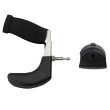 The quick-release specialist steering aid the BraunAbility 3-Pin Specialist Steering Aid. It is a soft foam handle perpendicular to the steering wheel with a supportive channel and two wrist pins to hold the hand and wrist comfortably in place. It has a separate mounting adapter that connects to the steering wheel allowing the 3-Pin grip to be easily removed.