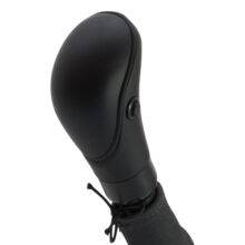 The head of the Carospeed Classic a floor-mounted mechanical push/pull accelerator and brake. A tall black handle with a button on the side to hold the brake and an electronic multi-function button on top.