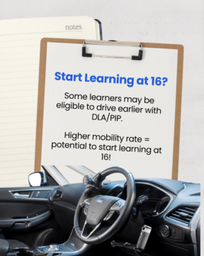 graphic explaining how to learn to drive at 16